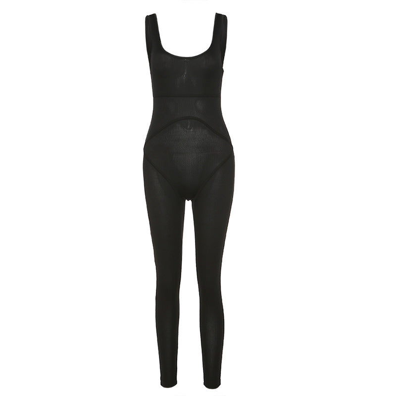 Open-back hip thread jumpsuit