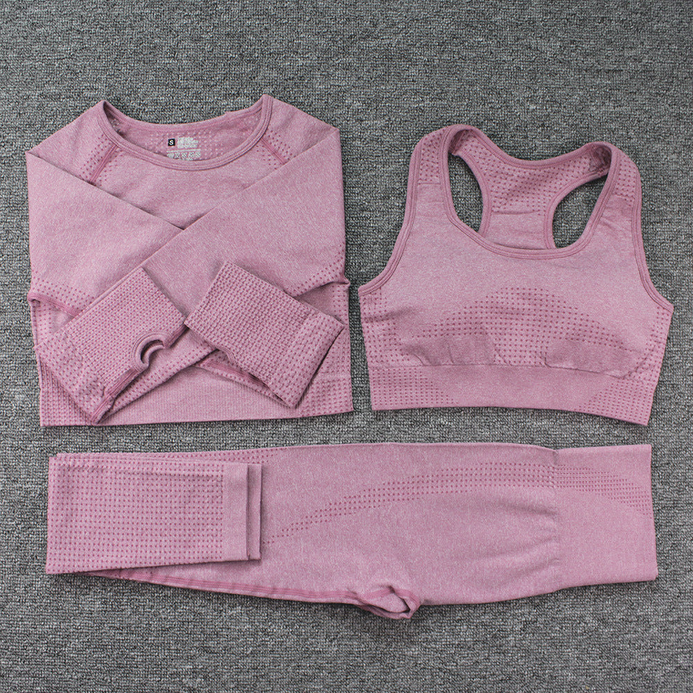 Three-piece Bra Long Sleeve Top And Trousers Suit Yoga Clothes