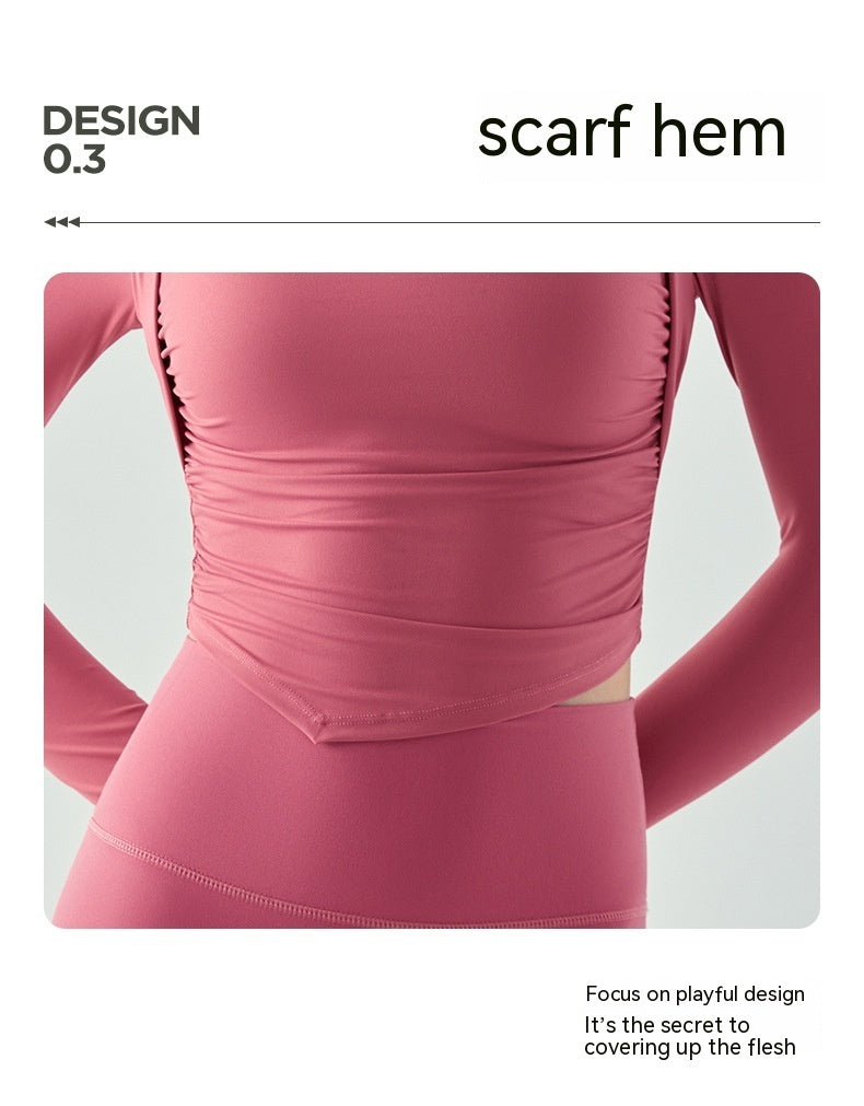 Fake Two-piece Yoga Clothes Long Sleeve Semi-fixed Water Drop Cup Pleating Slim Fit Sports T-shirt
