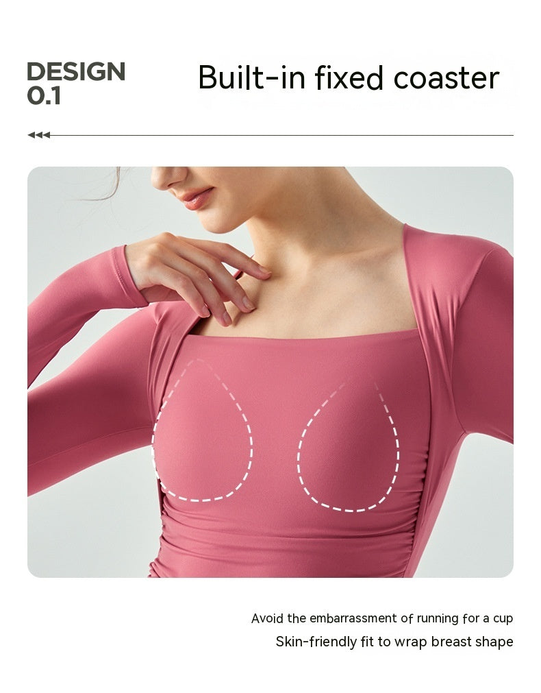 Fake Two-piece Yoga Clothes Long Sleeve Semi-fixed Water Drop Cup Pleating Slim Fit Sports T-shirt