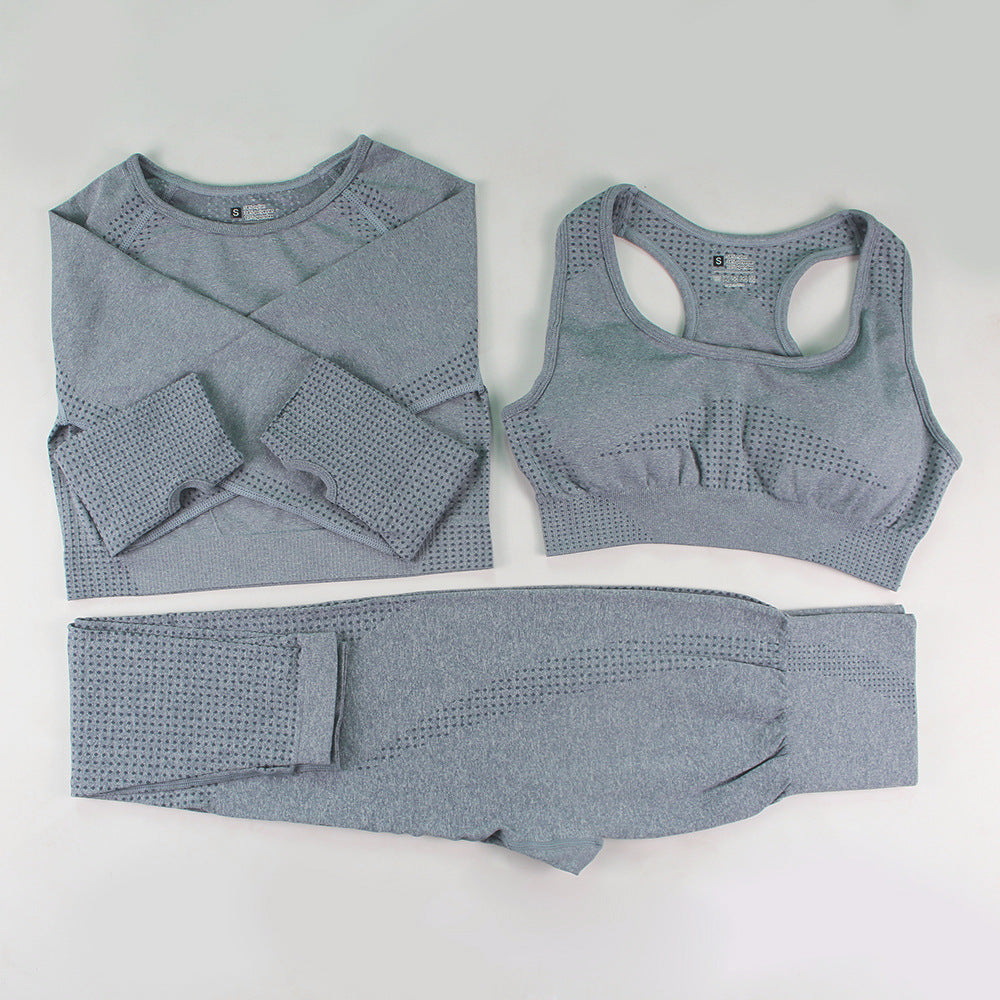 Three-piece Bra Long Sleeve Top And Trousers Suit Yoga Clothes