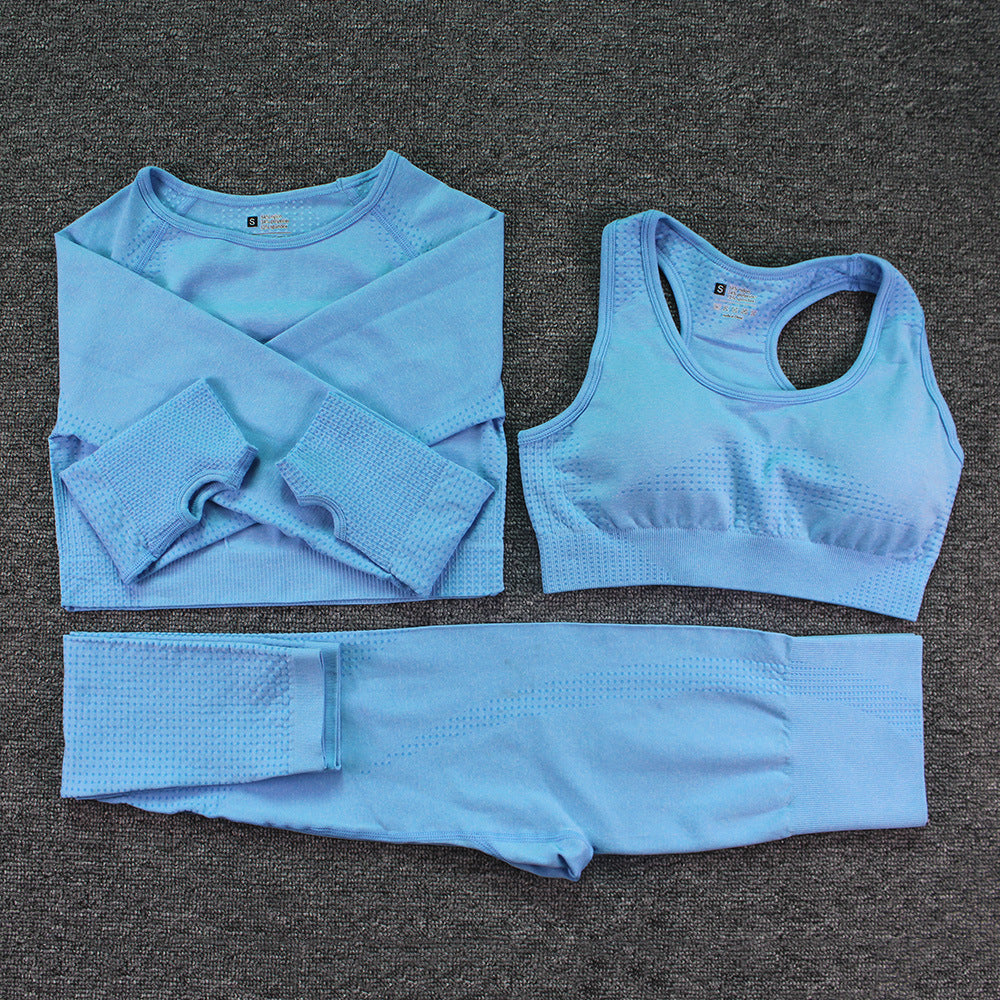 Three-piece Bra Long Sleeve Top And Trousers Suit Yoga Clothes