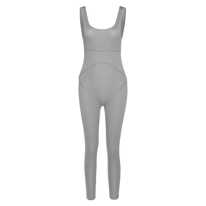 Open-back hip thread jumpsuit
