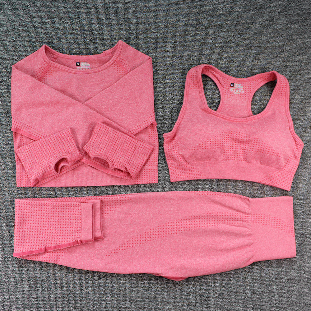 Three-piece Bra Long Sleeve Top And Trousers Suit Yoga Clothes