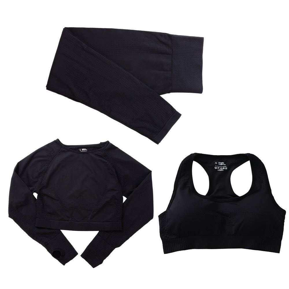 Three-piece Bra Long Sleeve Top And Trousers Suit Yoga Clothes