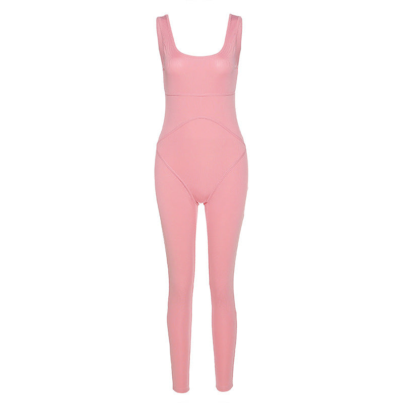 Open-back hip thread jumpsuit