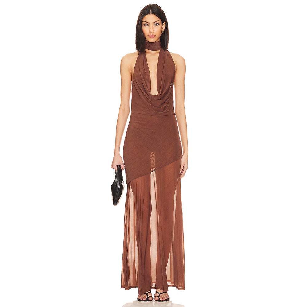 Halter Bare Back Pleated Dress Women
