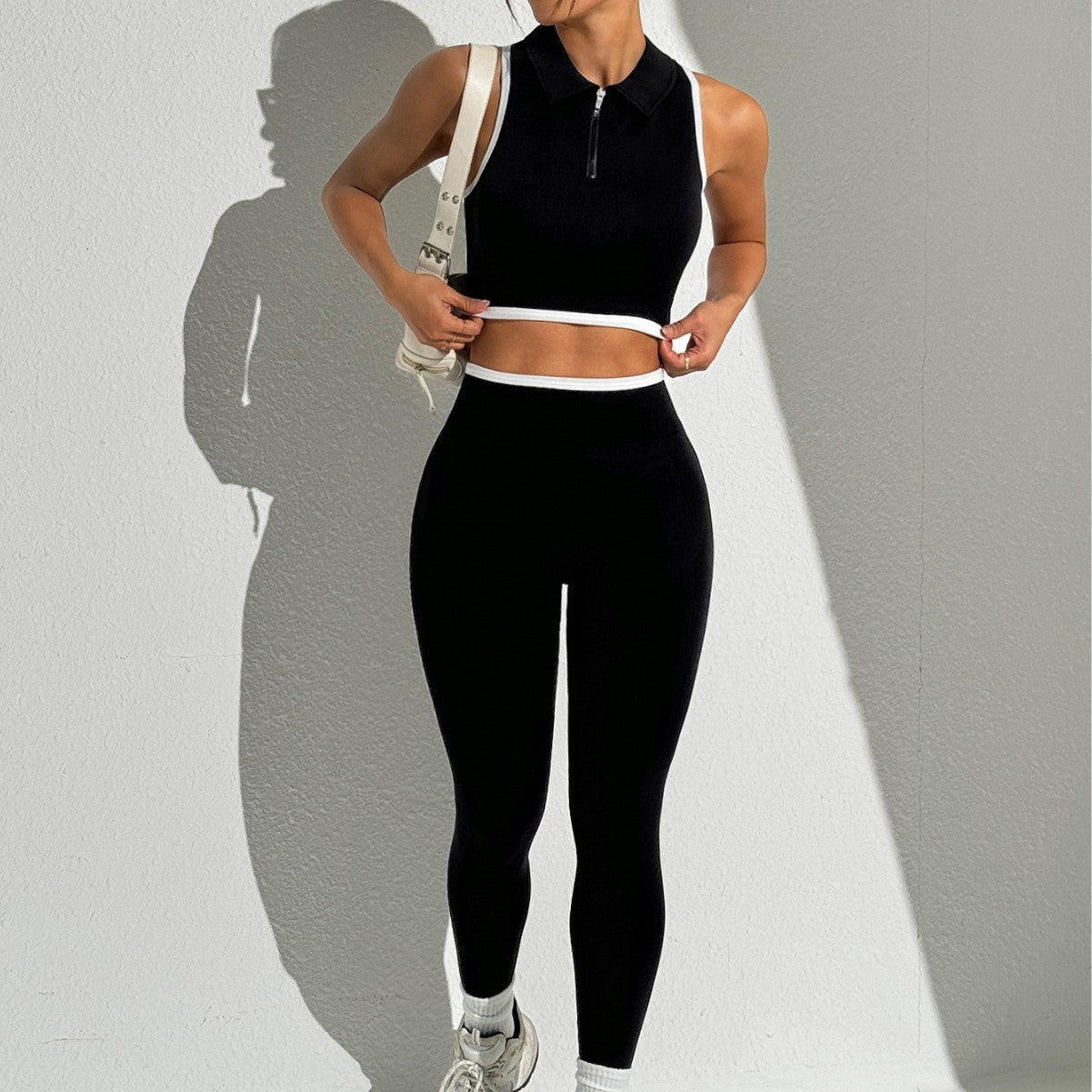Round Neck Yoga Clothes Sleeveless Running Bra Fitness Trousers Sports Suit