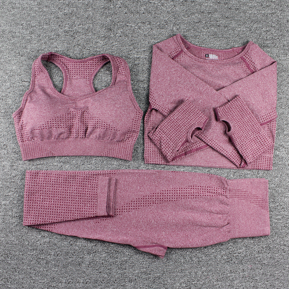 Three-piece Bra Long Sleeve Top And Trousers Suit Yoga Clothes