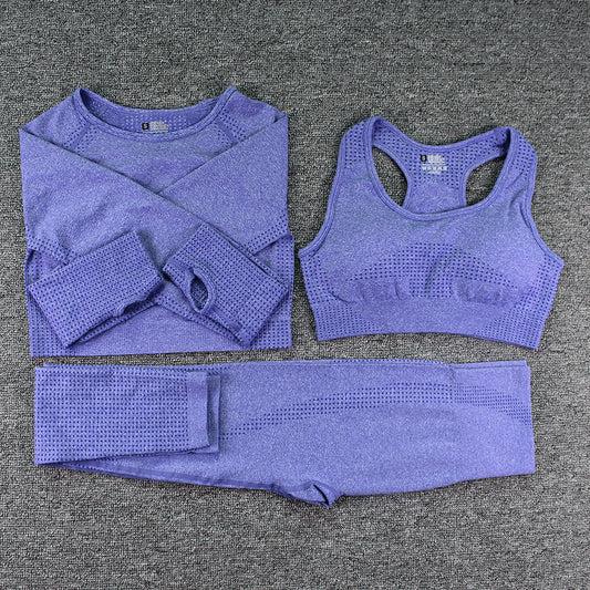 Three-piece Bra Long Sleeve Top And Trousers Suit Yoga Clothes