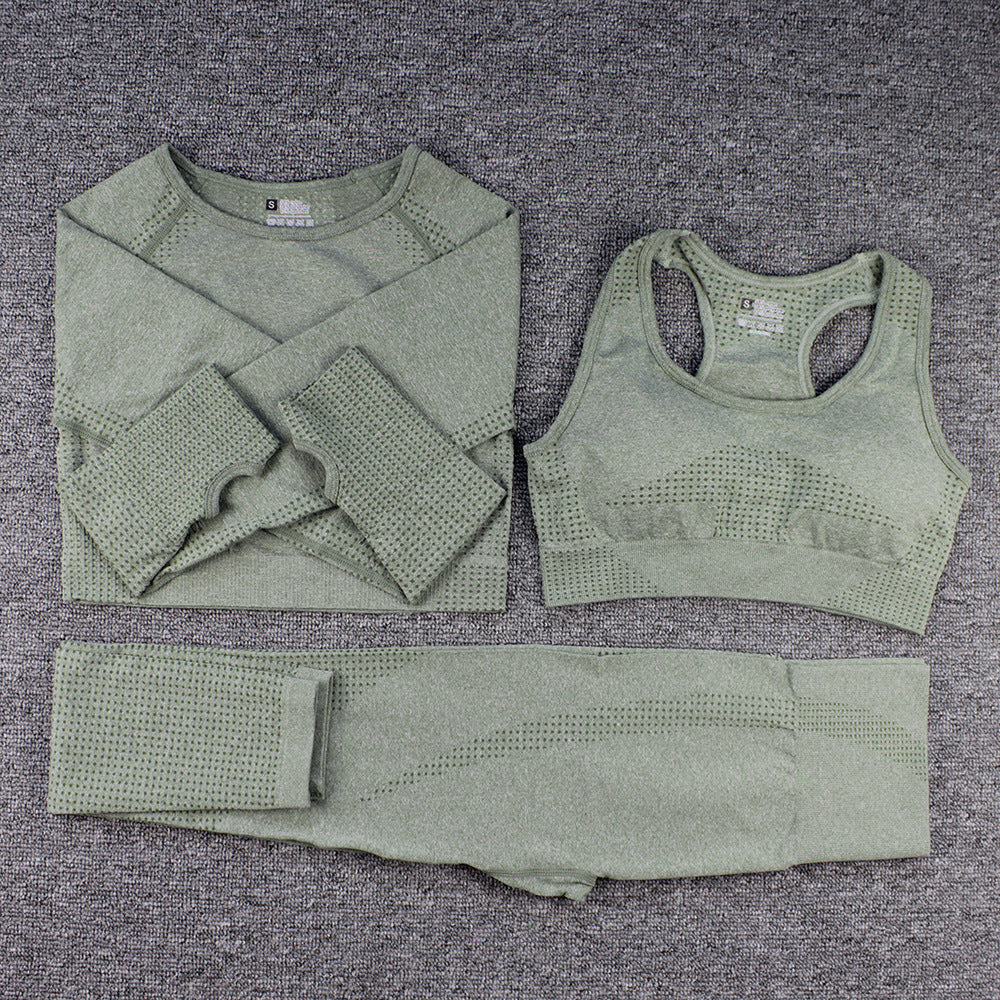 Three-piece Bra Long Sleeve Top And Trousers Suit Yoga Clothes